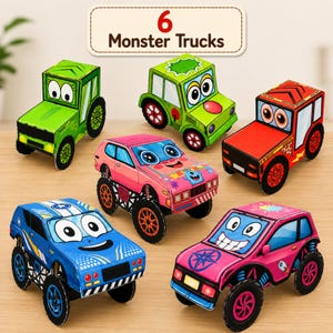 3D Monster Truck Paper Craft Templates | 6 Vehicle Templates | Cut Fold Glue Activity | DIY Printable