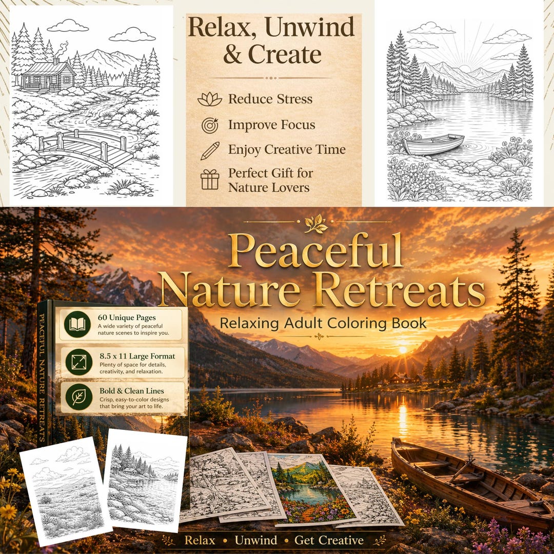 Nature Coloring Pages for Adults, Relaxing Landscapes PDF, Stress ...