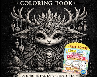 Libro da colorare di creature inquietanti, mostri fantasy da colorare per adulti e ragazzi, stile gotico, 64 pagine