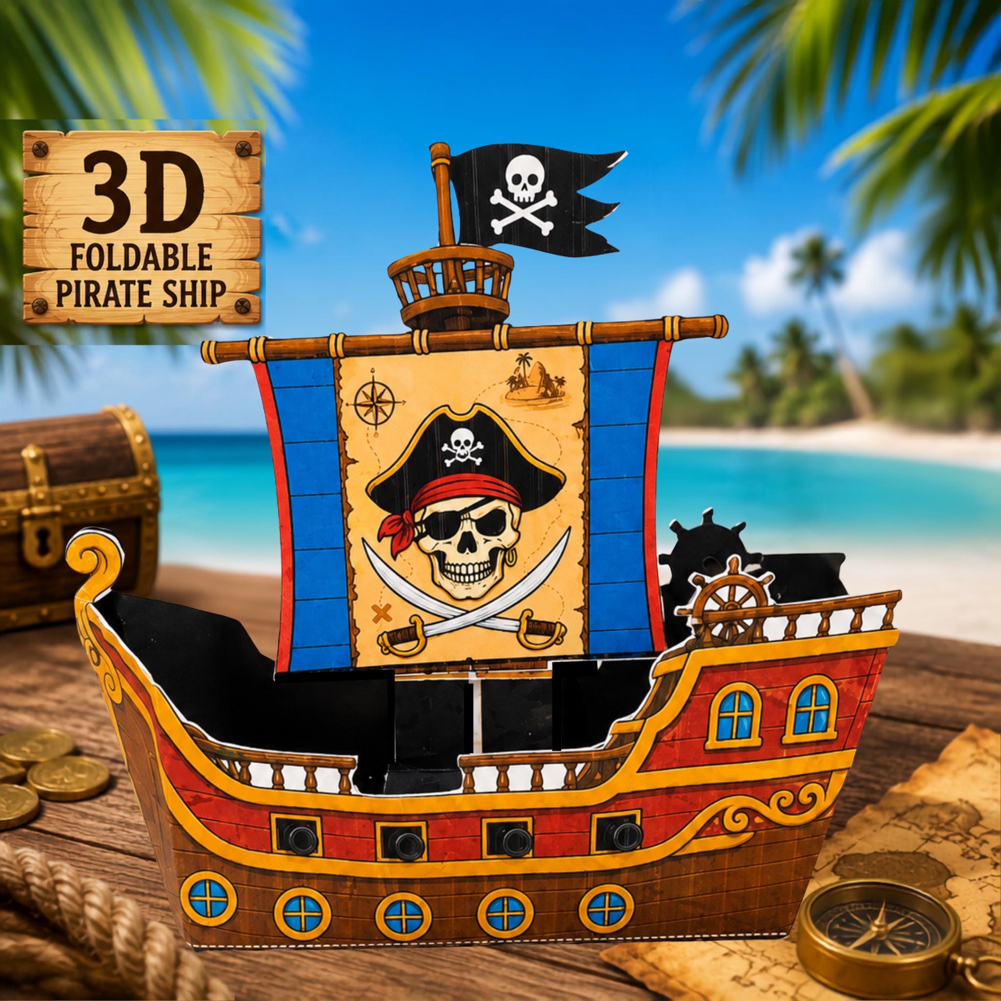 Printable Pirate Ship Template 3D Paper Model PDF DIY Cut & Fold…