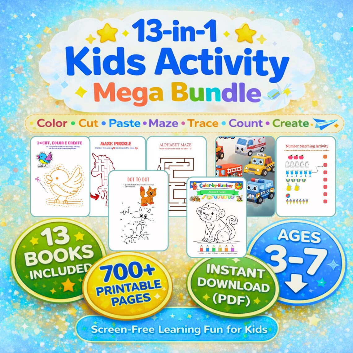 13-in-1 Kids Activity Mega Bundle | 700pages | Preschool Learning ...