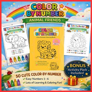 Malen nach Zahlen Tiere | Zählbuch Malbuch | 50 Druckbare Seiten | | Zahlen lernen für Kinder