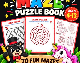 Kids Maze Puzzle Book | 70 Printable Maze Activity Pages | Fun Brain Games | Ages 4–13