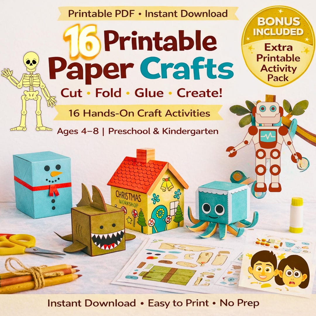 Printable Paper Crafts for Kids | 16 Cut and Paste Activities