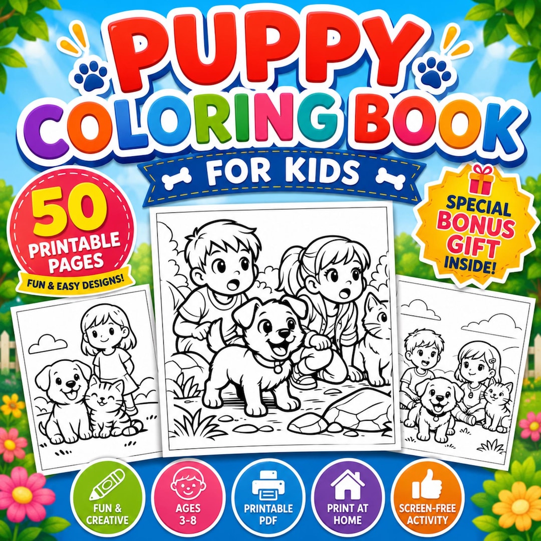 Puppy Coloring Pages for Kids, 50 Dog & Animal Friend Activities ...