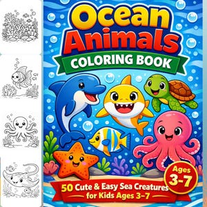 Ocean Animals Coloring Book for Kids Printable PDF 50 Sea Creatures Big ...
