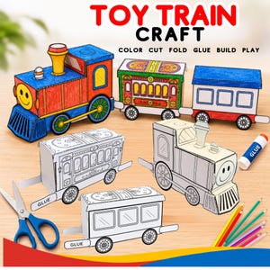Printable 3D Toy Train Paper Model PDF | Color, Cut, Fold & Glue Activity for Kids