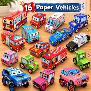 Printable 3D Vehicle Templates for Kids | 16 Paper Vehicles | DIY Cut Fold Glue Activity
