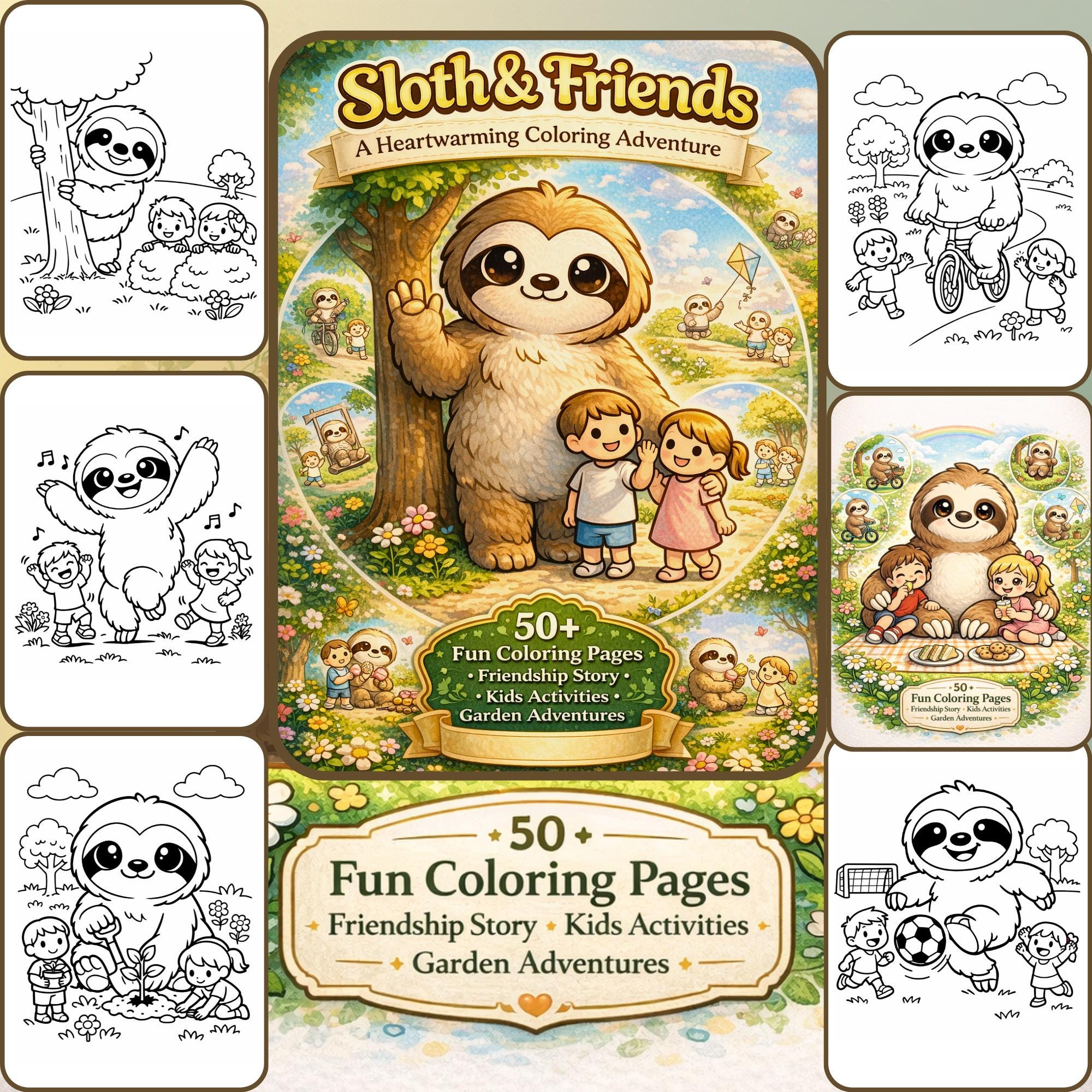 Sloth Kids Coloring Adventure, 53 Printable Garden Story Scenes, Easy ...