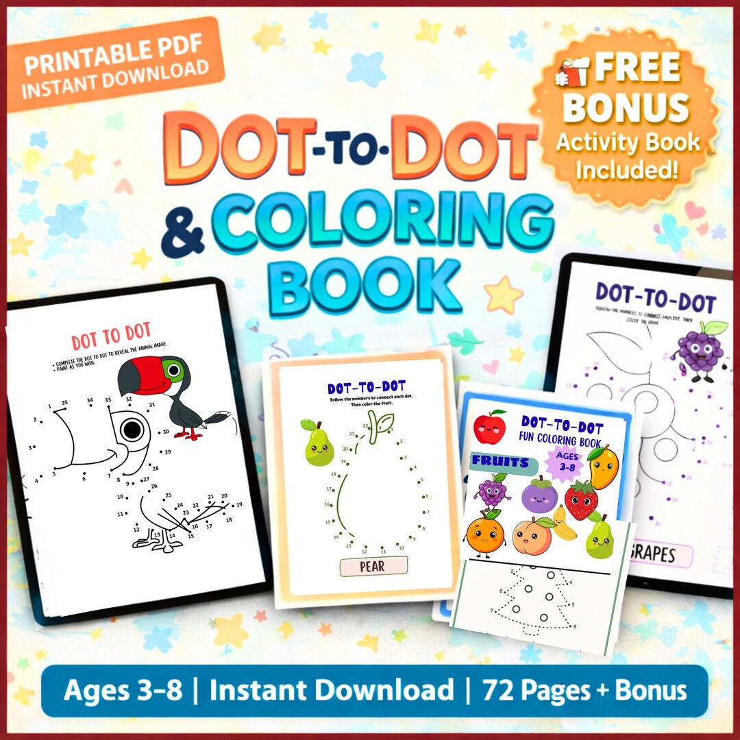 Dot to Dot Printable PDF for Kids – 72 Page Connect the Dots & Coloring ...