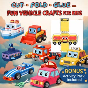 Build Your Own Paper Vehicles | Cut Fold Glue Craft for Kids | 9 Printable Vehicle