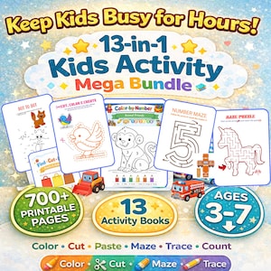 13-in-1 Kids Activity Mega Bundle | 700Pages | Preschool Learning Sheets | Coloring, Mazes, Tracing, Cut & Paste