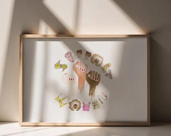 Illustration aquarelle Support Women - Art féministe - Empowerment - Affiche féministe - Décoration murale - Sorotity