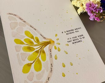 Watercolor illustration of a breastfeeding breast - Feminist art - Empowerment - Feminist poster - Wall art - Liquid Gold