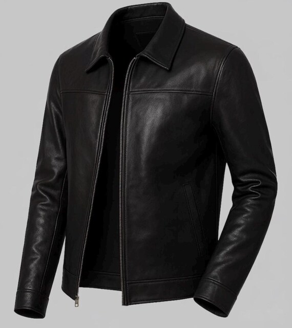 Men’s Black Harrington Lambskin Leather Jacket | Handmade Classic Jacket with Shirt Collar