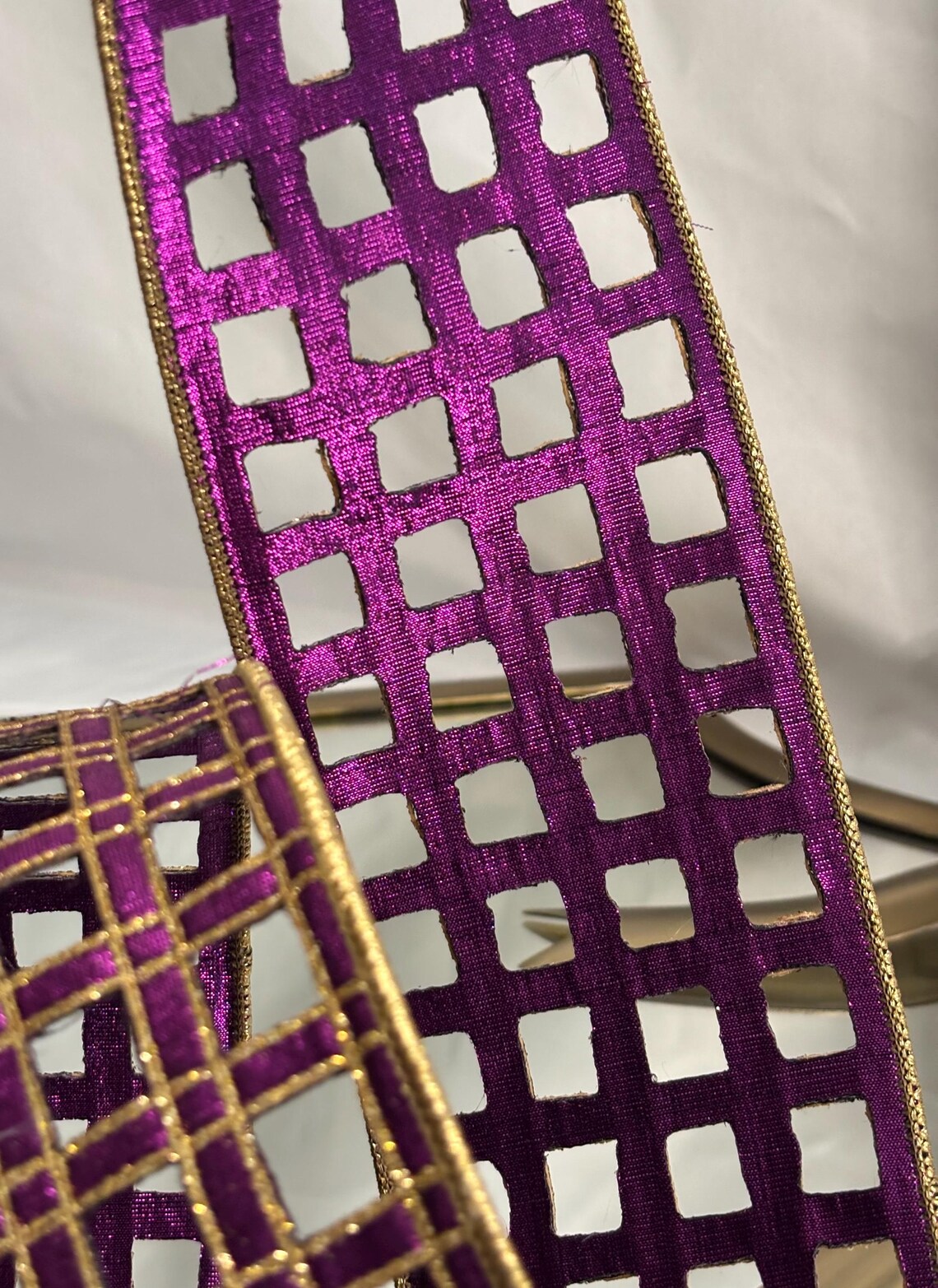 Windowpane Ribbon Purple + Gold Metallic Windowpane Ribbon - Etsy