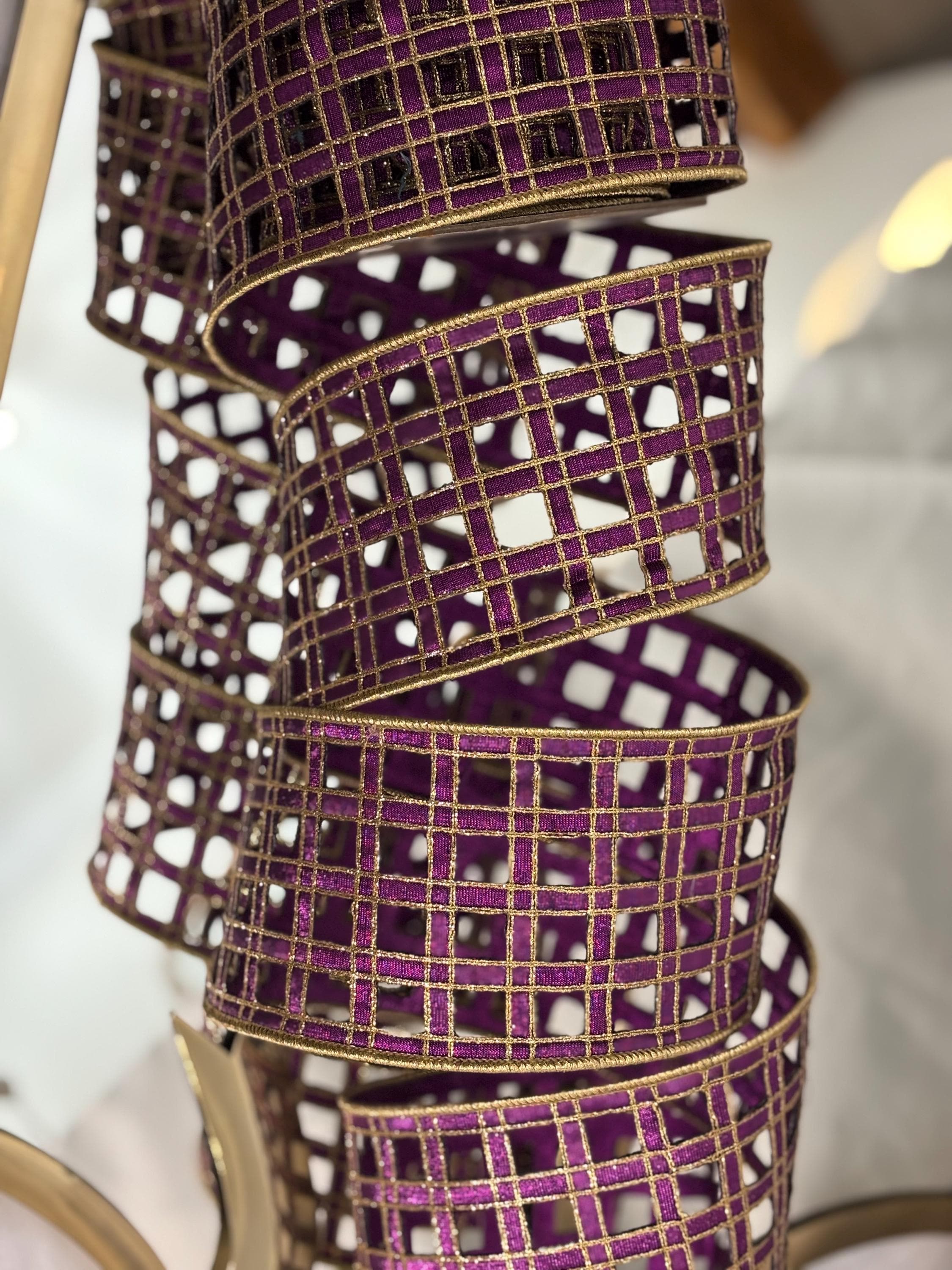 Windowpane Ribbon Purple + Gold Metallic Windowpane Ribbon - Etsy