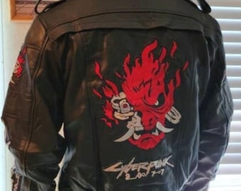 Cyberpunk 2077 Samurai Brązowo-Czarna Skórzana Kurtka Ręcznie Robiony Kostium Cosplay