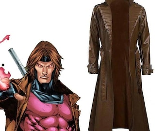 Gabardina de cuero marrón hecha a mano / Disfraz de cosplay de Gambit X-Men