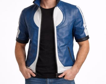 Pokemon Ash ketchum Herren Blau Lammleder | Handgemachte Esche Jacke