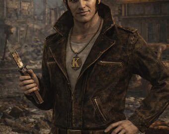 Chaqueta de motociclista de cuero marrón desgastado de The Kings, hecha a mano, disfraz de cosplay de Fallout The Kings