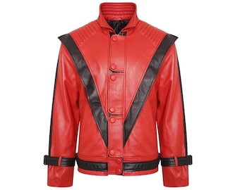 Chaqueta de cuero roja estilo remake de Thriller de Michael Jackson / Disfraz de Halloween de los 80