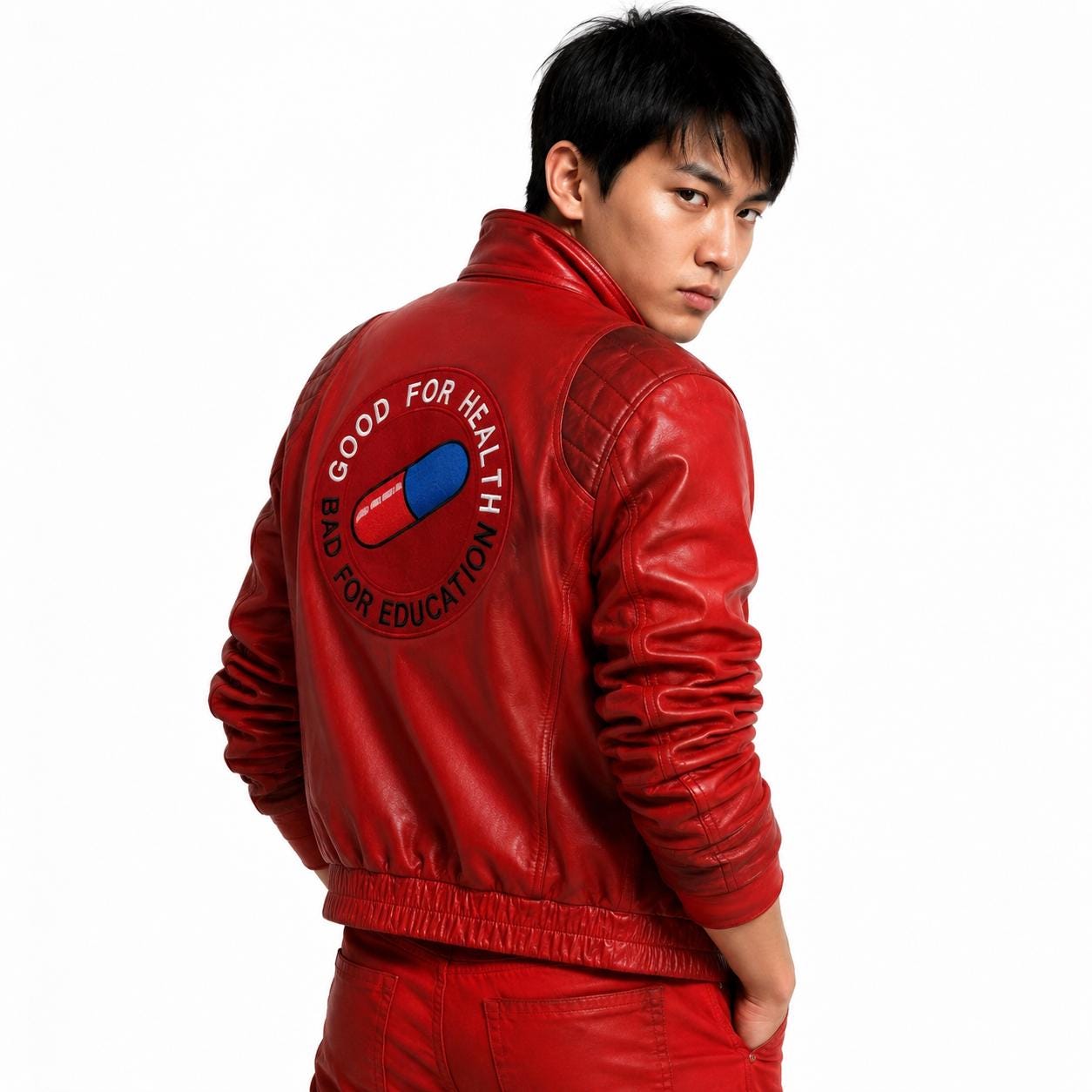 Inspired by Men's Akira Shotaro Kaneda Red Capsule Logo Lambskin