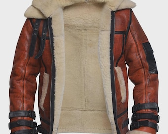 Chaqueta de aviador de piel de oveja B3 de la RAF, hecha a mano, estilo de vuelo de la Segunda Guerra Mundial.
