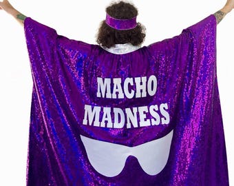 Túnica de lucha con lentejuelas moradas para la entrada al ring/Disfraz retro, regalo para fanáticos, túnica de hombre macho