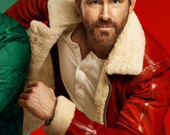 Chaqueta de piel de ante rojo con forro de borrego de Ryan Reynolds / Abrigo navideño para hombre