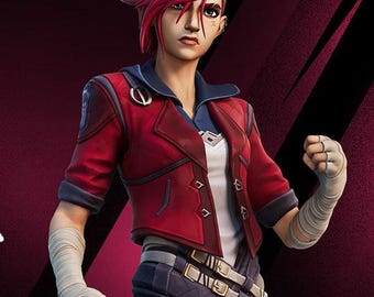 Giacca cosplay Vi fatta a mano / Costume LOL in pelle di pecora rossa