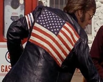 Chaqueta de piel de oveja estilo Easy Rider / Estilo motero de Peter Fonda