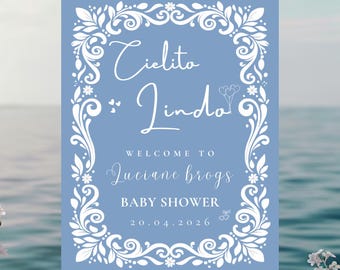 Cielito Lindo Baby Shower Welcome Sign, Mexican Baby Shower Sign Canva, Blue Papel Picado Boy Shower, Fiesta Baby Shower Decor, 9 Tamaños