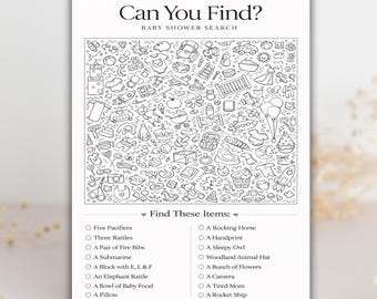 Baby Shower I Spy Game Printable, Can You Find Baby Shower Game, Hidden Object Shower Activity Canva, Gender Neutral Baby Shower Game