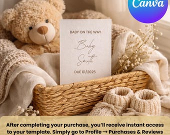 Plantilla de anuncio de bebé neutro / Anuncio de embarazo editable en Canva / Anuncio de bebé neutro para redes sociales (descarga instantánea)