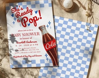 She's Ready to Pop Baby Shower Invitation, Soda Pop Baby Shower Invite Canva, Retro Cola Boy Shower, Dirty Soda Checkered Baby Shower