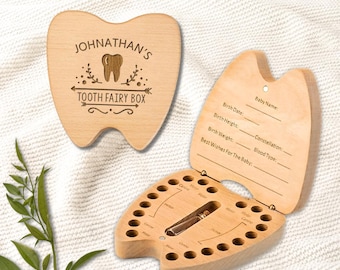 Personalized Tooth Fairy Box Custom Engraved Wooden Baby Teeth Storage First Tooth Keepsake Gift for Kids Boys Girls Baby Shower Gift