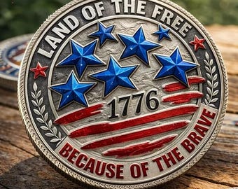Semiquincentennial Land Of The Free Patriotic Coin, 250 Years Strong 1776 Coin, 250th Anniversary Challenge Collectible, 1776-2026 Patriotic
