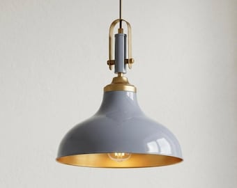 Blue Pendant Light with Gold Interior: Modern Ceiling Lamp for Kitchen and Cafe Lighting