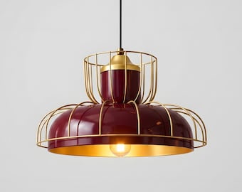 Burgundy Pendant Light and Gold Interior: Ceiling Lamp for Kitchen & Cafe Bar Lighting