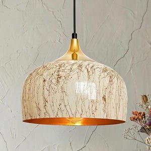 White Pendant Light – Gold Interior, Modern Rustic Lighting, Kitchen Island, Dining Table Light