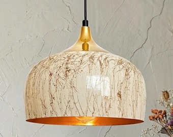 White Pendant Light – Gold Interior, Modern Rustic Lighting, Kitchen Island, Dining Table Light