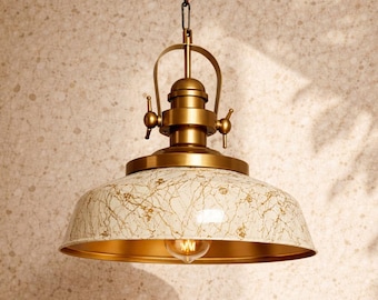Handmade Gold Marble-Glow Pendant Light – Gold Interior, Rustic Kitchen Lighting