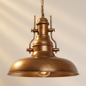 Lámpara colgante de cobre: lámpara de techo industrial vintage para cocinas modernas y decoración rústica.