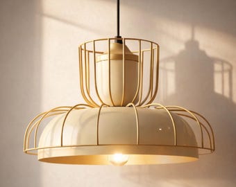 Cream & White Pendant Light – Handmade Metal Hanging Lamp for Kitchen Island and Dining Table