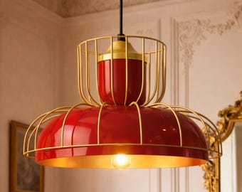 Red Pendant Light and Gold Interior: Ceiling Lamp for Kitchen & Cafe Bar Lighting