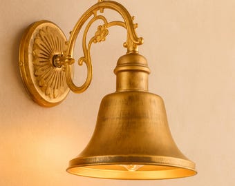 Goudkleurige wandkandelaar | Vintage industriële lamp | Handgemaakte slaapkamer caféverlichtingsarmatuur