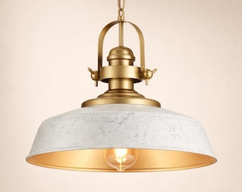 Handmade Marble-Glow Pendant Light – Gold Interior, Rustic Kitchen Lighting