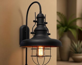 Unique Handmade Black Wall Sconce – Gold Interior Industrial Lamp