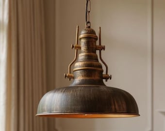 Rustykalna lampa wisząca: industrialna lampa sufitowa w stylu vintage z miedzianymi akcentami